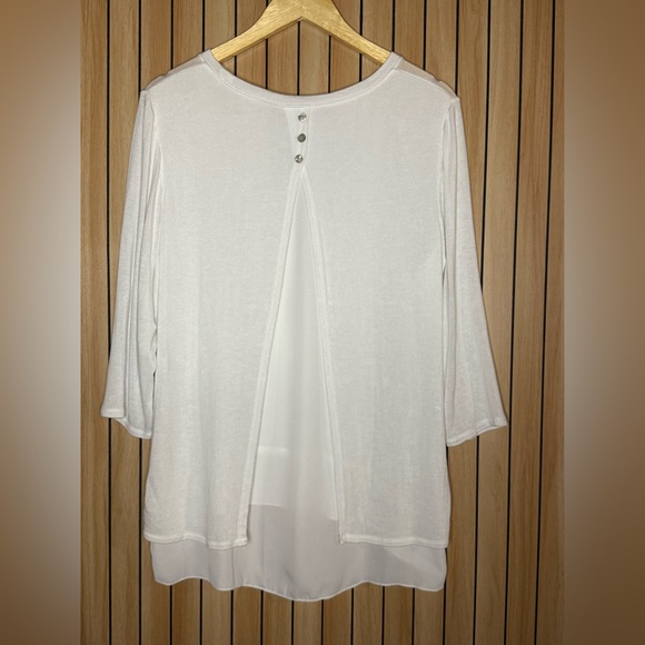 Patchington White Double-Layer Knit Top | 3/4 Sleeve | Size Large - Picture 5 of 7